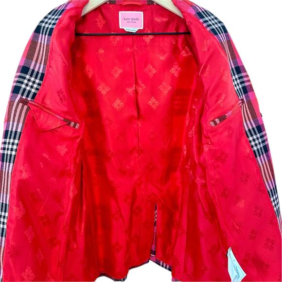 KATE SPADE $428 Wool Blend Fall Red & Black Plaid Stripe Blazer Jacket – Size 8 - Picture 8 of 16